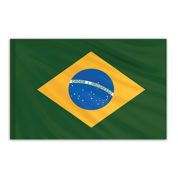 Global Flags Unlimited Brazil Indoor Nylon Flag 2'x3' with Gold Fringe 201343F